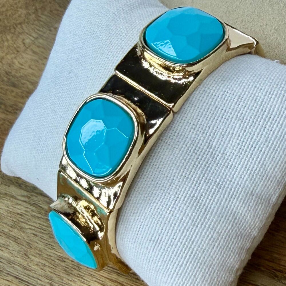Ruff-skch Gold-Tone and Turquoise-Style Stretch Bracelet